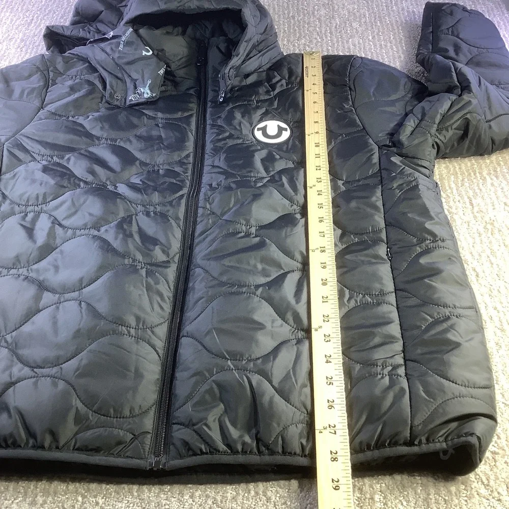 True‎ Religion Onion Quilt Puffer Jacket Black XL Detatchable Hood Full Zip NWT